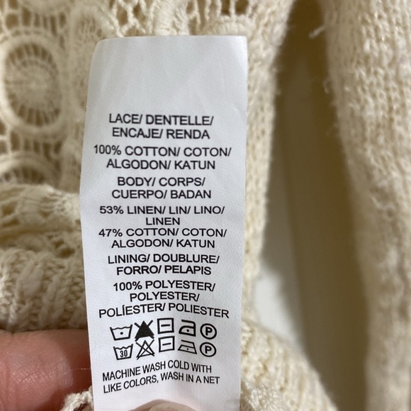 Lucky Brand Mixed media knit and lace beige sweater size Large - Picture 4 of 5